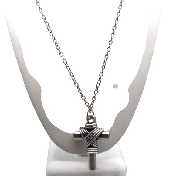 Silver Tone Easter Cross Pendant Chain Necklace - Picture 3 of 4